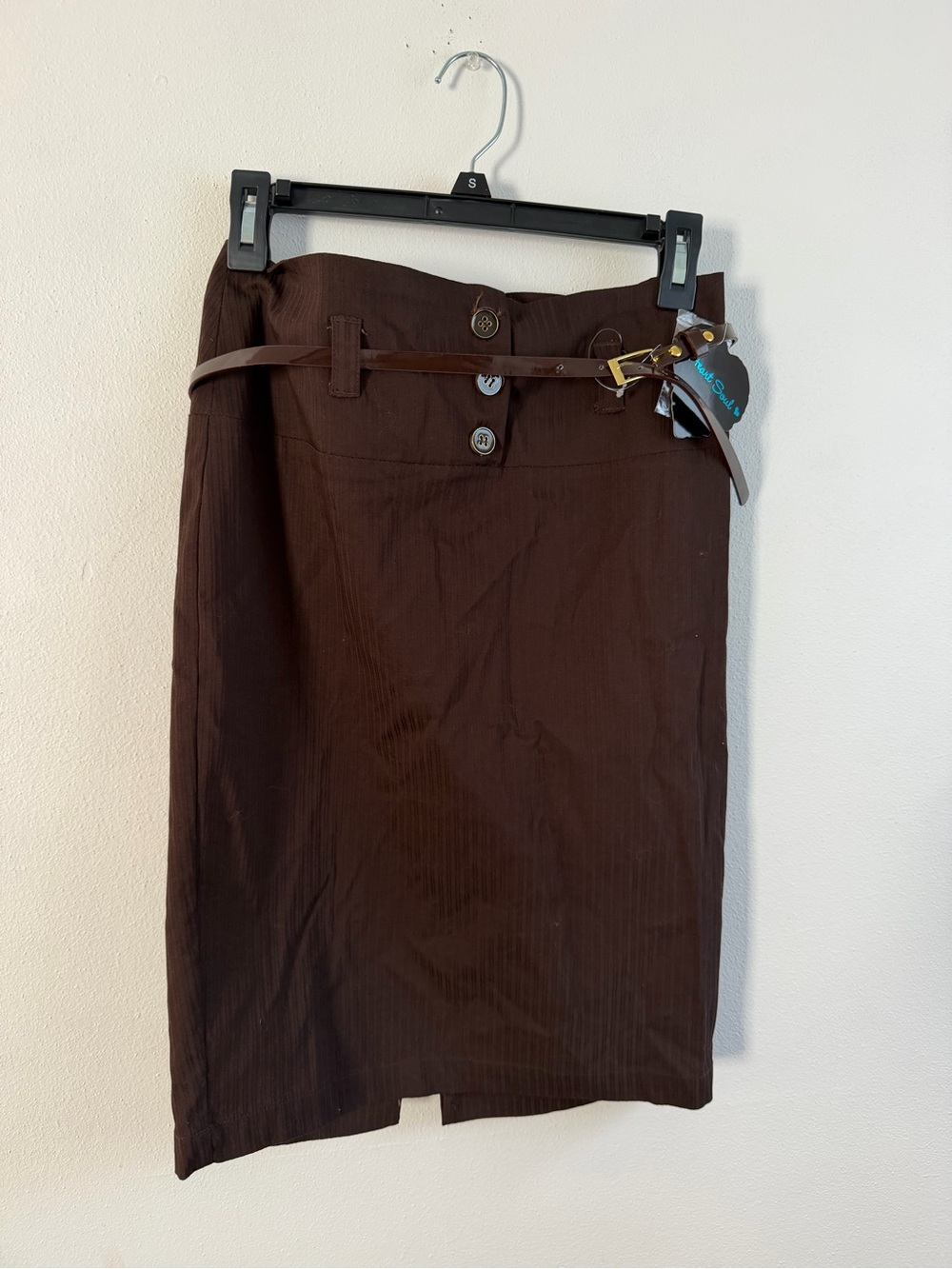 Heart Soul Dark Brown Pencil Skirt with Slim Belt